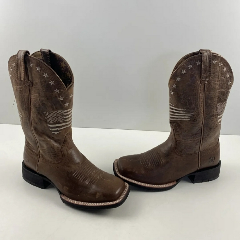 ARIAT Circuit Patriot Brown Leather Square Toe Pull On Western Boots Women’s 7 B